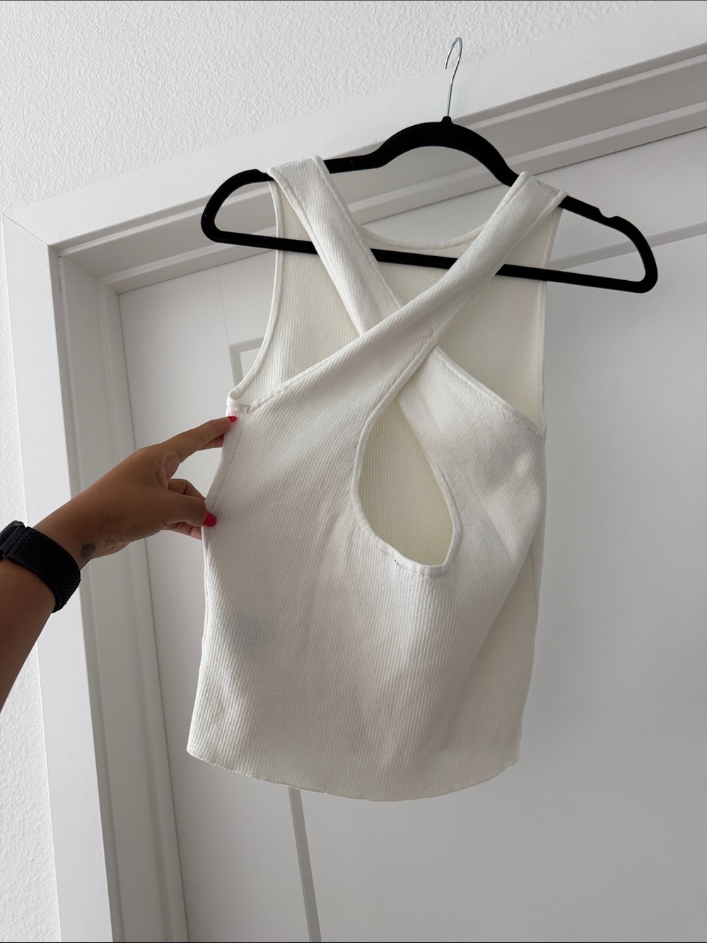 Divided Cream Ribbed Tank - Picture 2 of 2